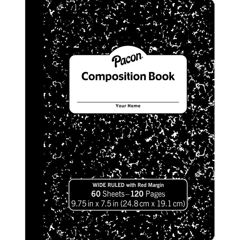 Pacon® Composition Book, Black Marble, 3/8" Ruled w/Margin, 9-3/4" x 7-1/2", 60 Sheets, Pack of 12, 2 of 3