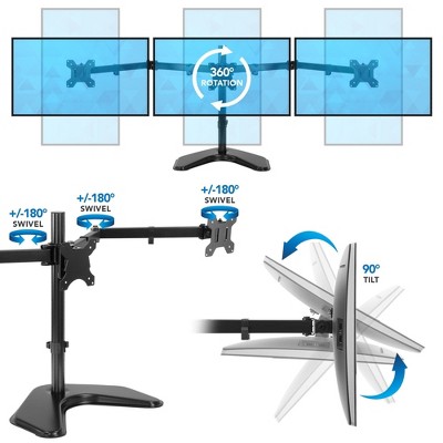 Black Aluminum and Steel Triple Monitor Stand with Adjustable Arms
