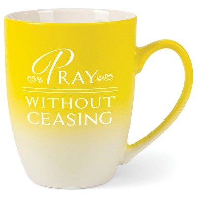 Elanze Designs Pray Without Ceasing Two Toned Ombre Matte Yellow and White 12 ounce Ceramic Stoneware Coffee Cup Mug