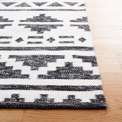 Black and Ivory Geometric Flat Woven Synthetic Area Rug, 8' x 10'