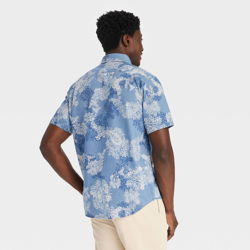 Houston White Adult Short Sleeve Floral Button-Down Shirt - Blue, 2 of 4