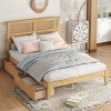 Platform Bed King Frame With Rattan Headboard, Platform Bed Storage With 2 Drawers, Wood Bed With Enhanced Support Salts And Feet-Cuddlewood - 3 of 4