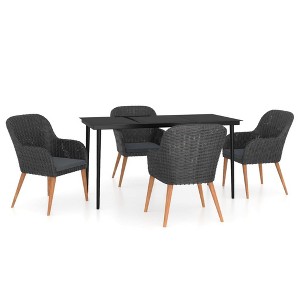 vidaXL Patio Dining Set Outdoor Dining Set Table and Chair Set for Garden - Black 5 Piece with Cushions 55.1" Table Length - 1 of 4