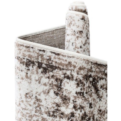 Beige and Gray Floral Motif Synthetic Area Rug