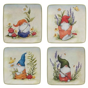 Set of 4 Garden Gnomes Assorted Canape/Dining Plates - Certified International - 1 of 4