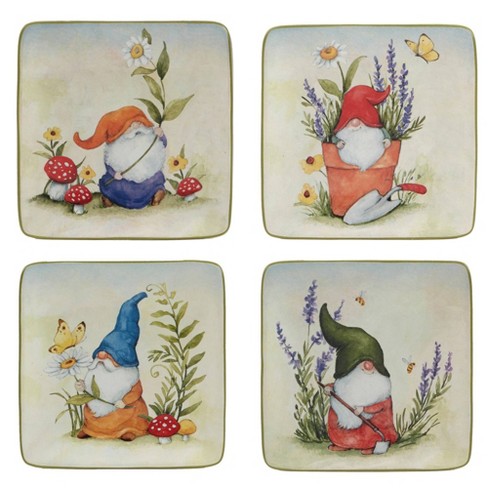 Set Of 4 Garden Gnomes Assorted Canape/dining Plates - Certified  International : Target