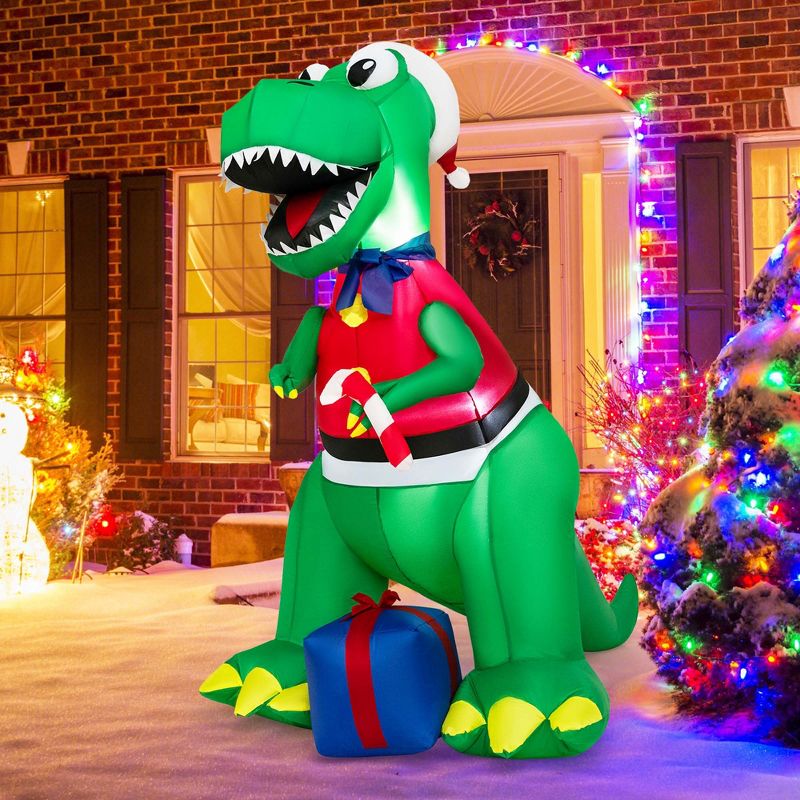 Costway 6FT Inflatable Christmas Dinosaur Dinosaur Decoration with LED Lights & Gift Box, 1 of 11