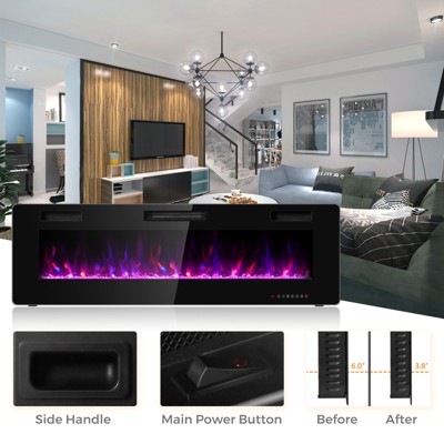 60" Black Wall Mounted Electric Fireplace with Remote Control