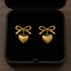 Anna-Kaci Women’s Bow Stud Earrings with Metallic Heart Dangle Charm and Polished Modern Cute Design - 2 of 4