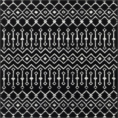 Black and Ivory Square Synthetic Trellis Rug