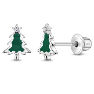 Girls' Evergreen Christmas Tree Screw Back Sterling Silver Earrings - In Season Jewelry - 1 of 4