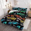 Children's cartoon racing-themed three-piece bedding set,speed and passion extreme sports game-themed bedding, Black - 2 of 4
