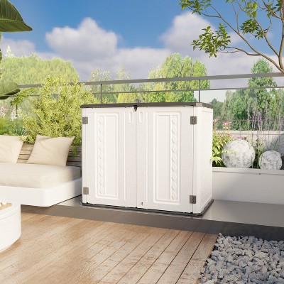 Syemin Storage Shed, Waterproof Storage Shed, Double Shelves for Cleaning Tools and Garden Accessories, White, 50"*29"*41"