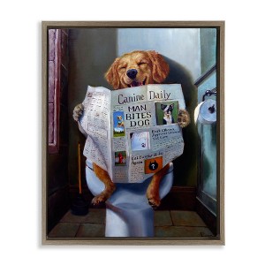 Stupell Industries Dog Reading Newspaper On Toilet Floating Frame Canvas Art - 1 of 4