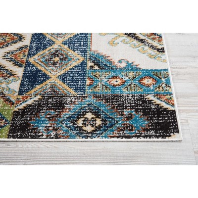 Ivory and Indigo Rectangular Synthetic Area Rug