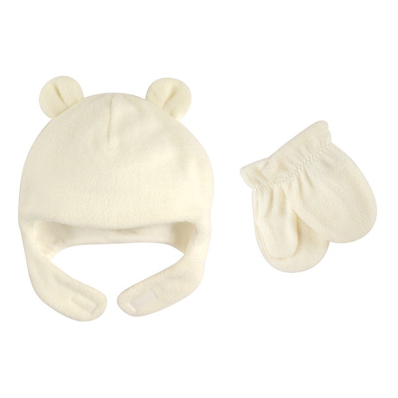 Luvable Friends Baby Beary Cozy Hat and Mitten Set 2pc, Cream, 1 of 3