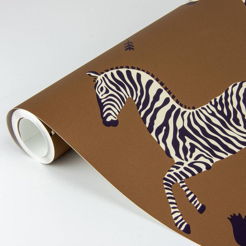 Brewster Safari Brown Zebra Safari Scalamandre Self Adhesive Wallpaper, 3 of 8