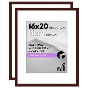 Americanflat 16x20 Picture Frame with Polished Plexiglass - Set of 2 - Use as 11x14 Frame with Mat or 16x20 Frame Without Mat - Mahogany - 1 of 4