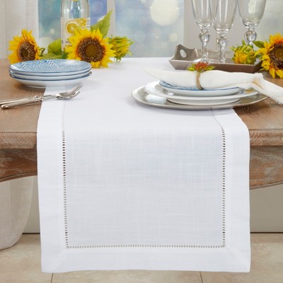 White Hemstitch Border Polyester Table Runner, 16" x 90"
