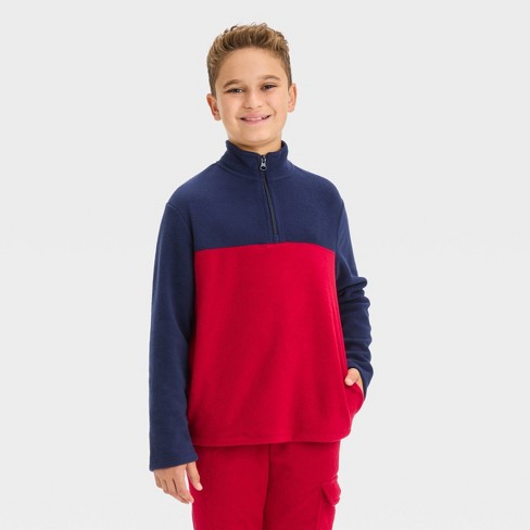 Boys Fleece Mock Neck Zip up Sweatshirt Cat Jack Red navy