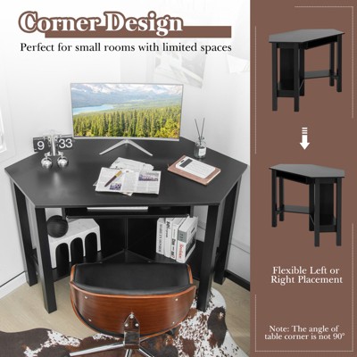 Black Wooden Corner Desk with Drawer and Keyboard Tray
