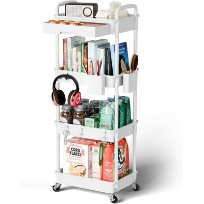 Hachikiko 4 Tier Rolling Utility Cart with Drawer - Multifunctional Storage Organizer on Wheels,Space-Saving Rolling Cart with 360°Wheels