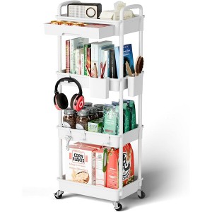 Hachikiko 4 Tier Rolling Utility Cart with Drawer - Multifunctional Storage Organizer on Wheels,Space-Saving Rolling Cart with 360°Wheels - 1 of 4