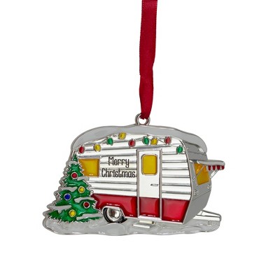 Northlight 3.5" Silver Plated Camper with European Crystals Christmas Ornament