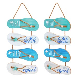 Okuna Outpost 2 Pack Decorative Beach Signs for Home Decor, Eat, Sleep, Beach, Repeat Flip-Flop Ornament for Kitchen, Patio (10 x 23 In) - 1 of 4