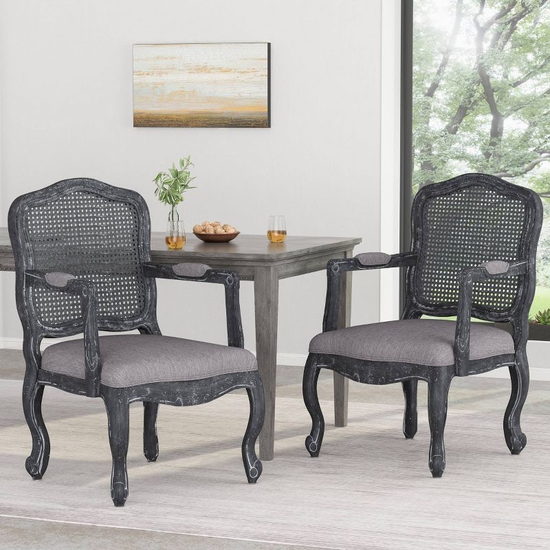 Set of 2 Andrea French Country Wood and Cane Upholstered Dining Armchairs - Christopher Knight Home, 3 of 13