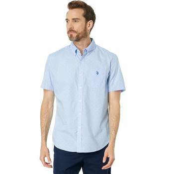 U.S. Polo Assn. Men's Short Sleeve Dot Print Solid Poplin Button Down Shirt