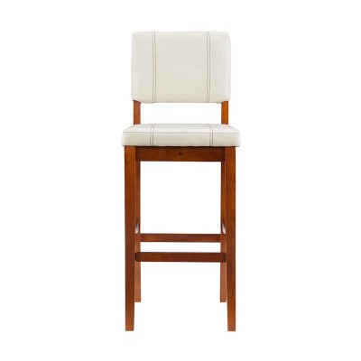 Elegant Off-White Leather Barstool with Walnut Wood Frame - 46"