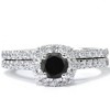 Pompeii3 7/8ct Cushion Halo Black Diamond Engagement Ring Set 14K White Gold - 3 of 4