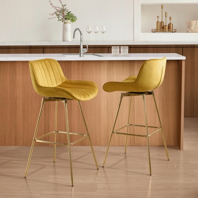 HOMLUX Set of 2 Velvet Barstool Modern Swivel Dining Chairs with Curved Back