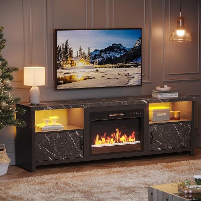 Bestier 70 Inch LED TV Stand for TVs up to 80 inch, Entertainment Centre with Storage Cabinet, Black Marble