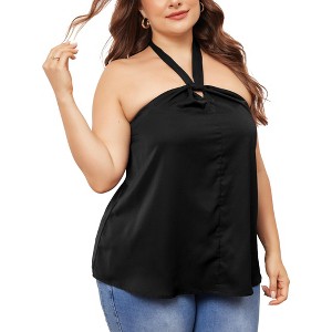 Agnes Orinda Women's Plus Size Self-Tie Halter Neck Suspender Sleeveless Camisole - 1 of 4