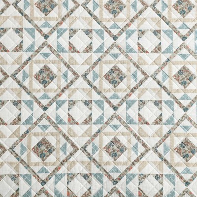 Annie Blue and Beige Cotton Twin Reversible Quilt Set