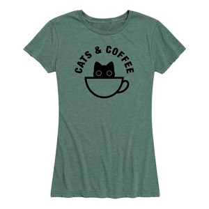 Women's - Instant Message - Cats and Coffee Short Sleeve Graphic T-Shirt - 1 of 4