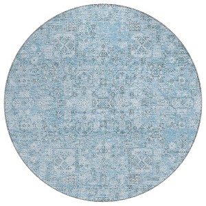 Sky Blue And Denim Blue Floral Washable Indoor Outdoor Area Rug - 1 of 4
