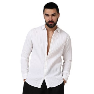 Campus Sutra Men Men's Chalk White Self-Design Striped Shirt - 1 of 4
