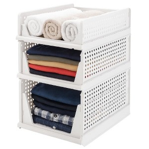 VUSIGN 4 Pack Stackable Closet Storage Basket, Foldable Closet Organizers and Storage Bins, Wardrobe Clothes Storage, White - 1 of 4