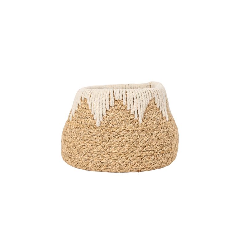 Woven Tapered Basket Jute & White Cotton Rope by Foreside Home & Garden, 1 of 9