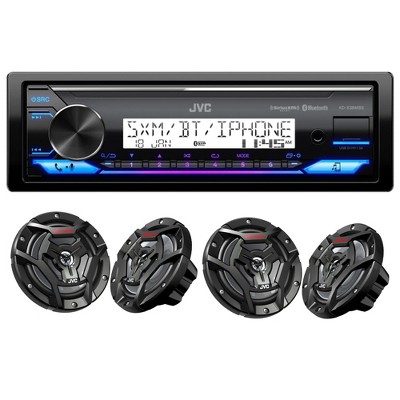 JVC KD-X38MBS Marine Digital Media Receiver with Bluetooth, USB, Conformal Coated PCB with 2 Pairs CS-DR6200M Marine Speaker 6.5" 2-Way Black