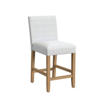Cream Mini Grid Pattern Upholstered Counter Height Barstool with Wood Legs