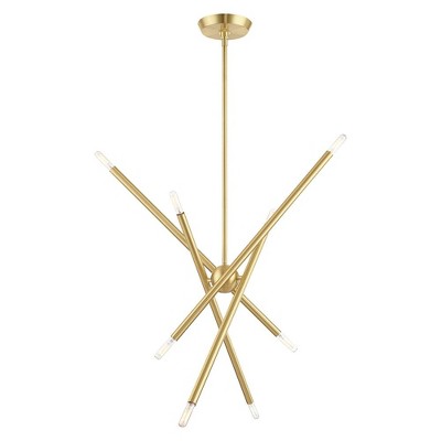 Soho Satin Brass 8-Light Linear Chandelier with Crystal Accents