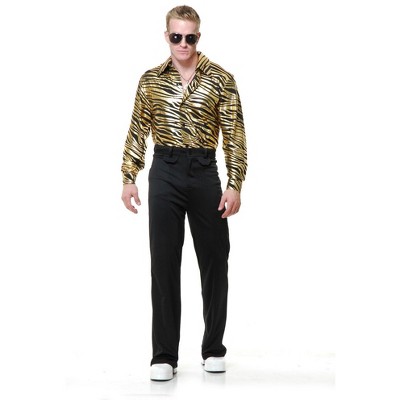 Charades Men's Gold Zebra Print Disco Shirt Costume