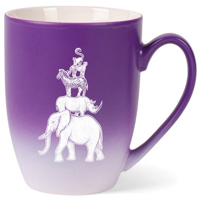 Elanze Designs 12 Ounce Ceramic Decorative Laser Engraved Elephant Rhino Zebra Cheetah Lemur Giftable Novelty Tea Coffee Cup Mug Purple and White
