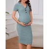 Short Sleeve Maternity Dress Rib Knit Photoshoot Baby Shower Dresses Slit Pregnancy Clothes - 2 of 4