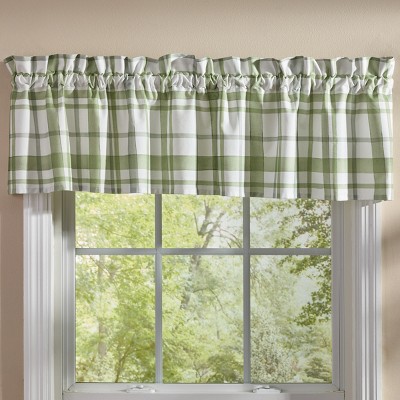 Green and White Plaid Cotton Kitchen Valance 60" x 14"