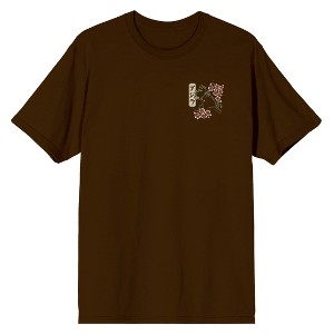 Godzilla Cherry Blossoms Front & Back Art Adult Brown Crew Neck Short Sleeve Shirt - 1 of 4